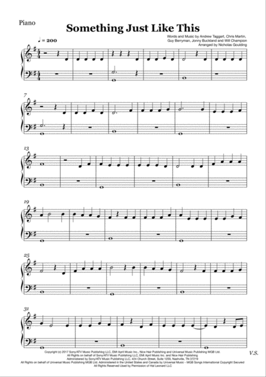 Something Just Like This Easy Piano scores gallery preview page 1