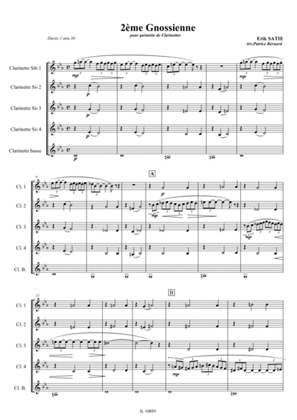1, 2 & 3 Gnossienne pour quintette de clarinettes