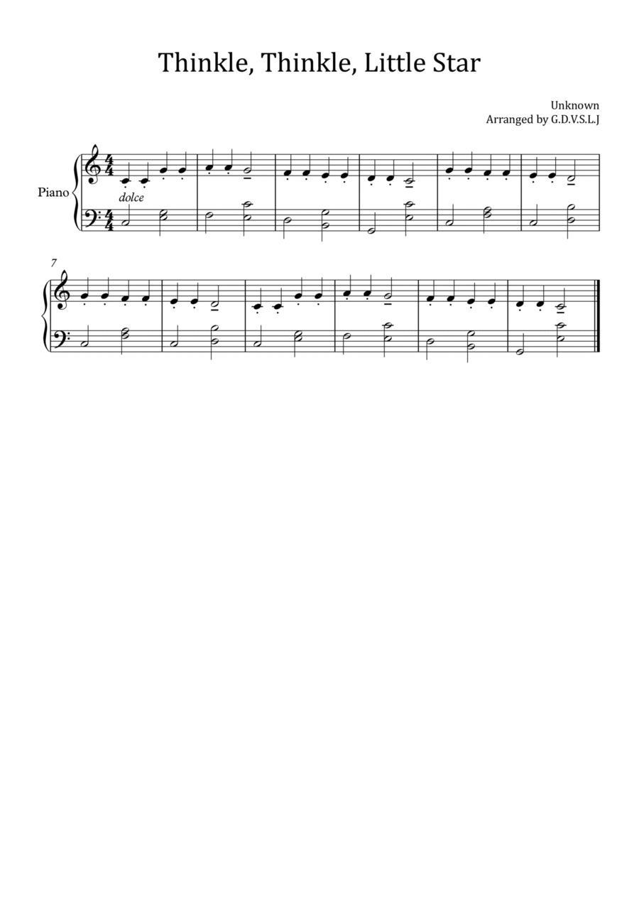 Thinkle, Thinkle, Little Star (lvl.2) Easy Piano scores gallery preview page 1