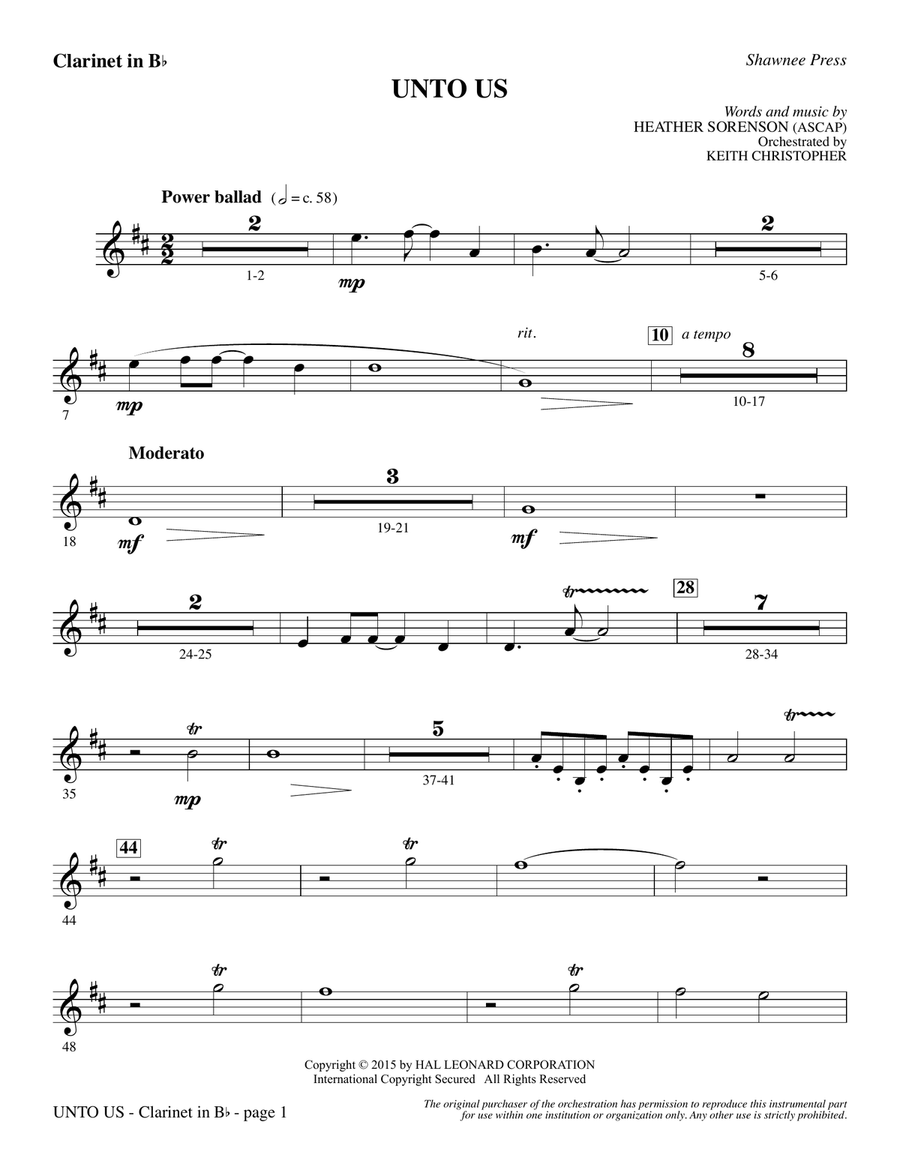 Unto Us - Bb Clarinet