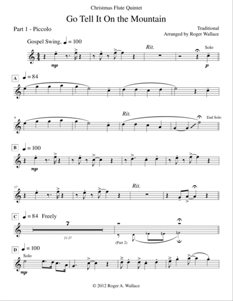 Go Tell It on the Mountain (Flute Quintet or Choir) Flute Choir scores gallery preview page 4