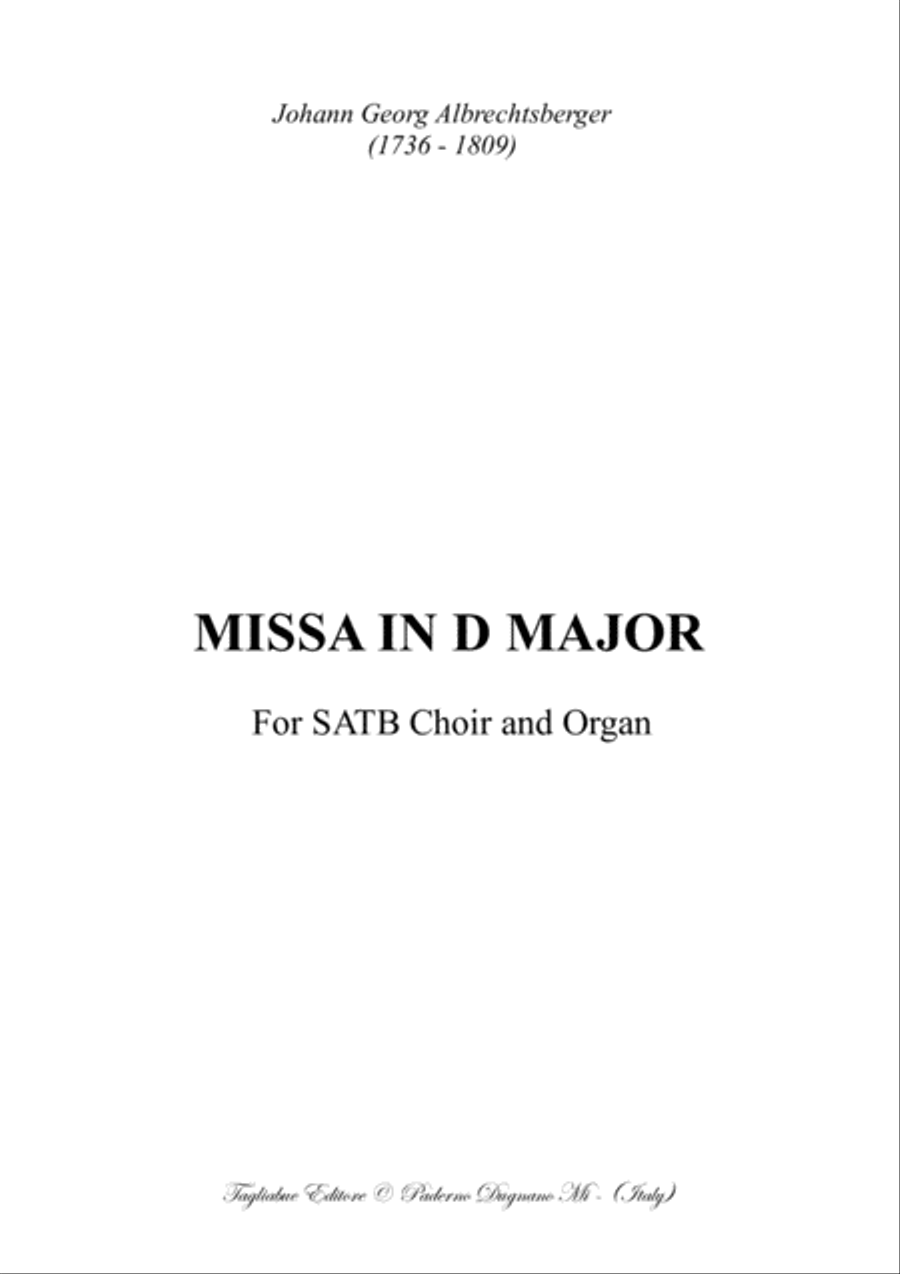MISSA IN D MAJOR - Albrechtsberger J.G. - For SATB Choir and Organ - With all separate parts 4-Part scores gallery preview page 1