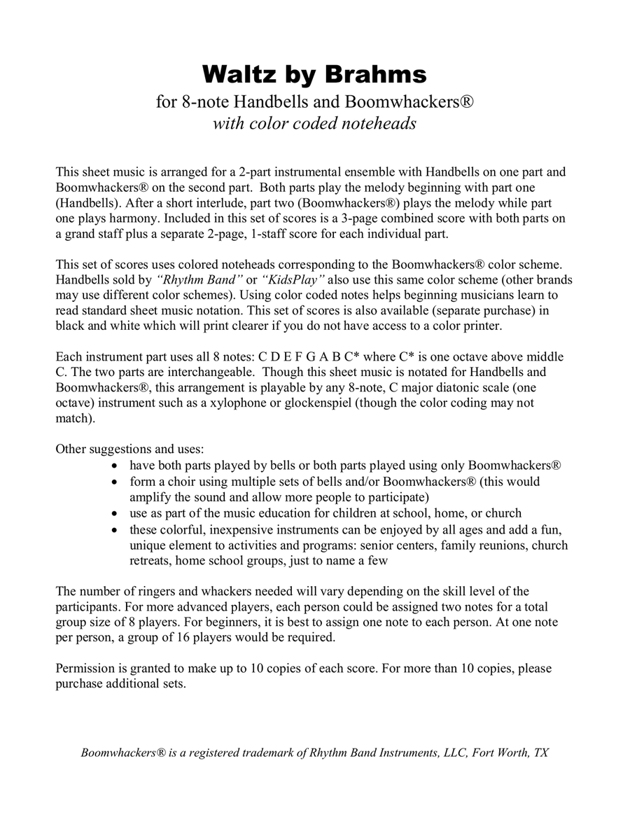 Waltz for 8-note Bells and Boomwhackers® (with Color Coded Notes) Handbell Choir scores gallery preview page 2
