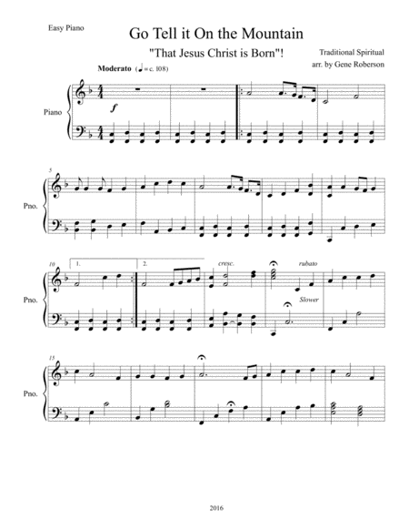 Go Tell it on the Mountain Easy Piano Entry Arrangement contest 2016 image number null