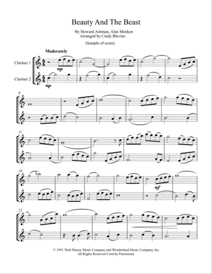 Beauty And The Beast Clarinet Duet scores gallery preview page 2
