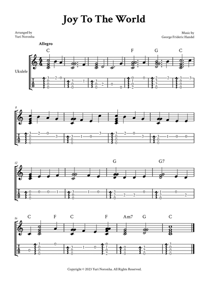 Joy To The World - Fingerstyle Ukulele (with TAB and Chords) image number null