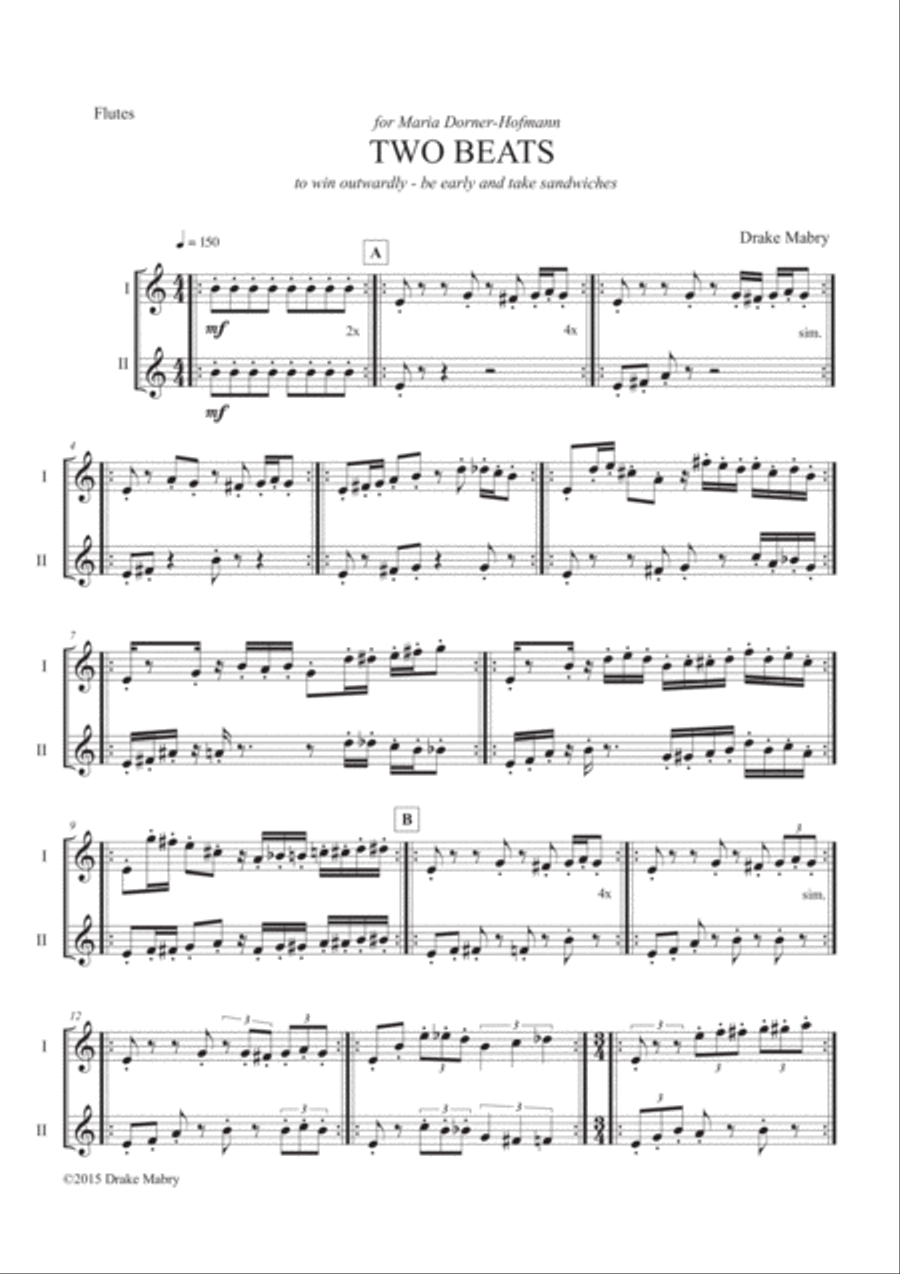 TWO BEATS (2 flutes) Flute Duet scores gallery preview page 1