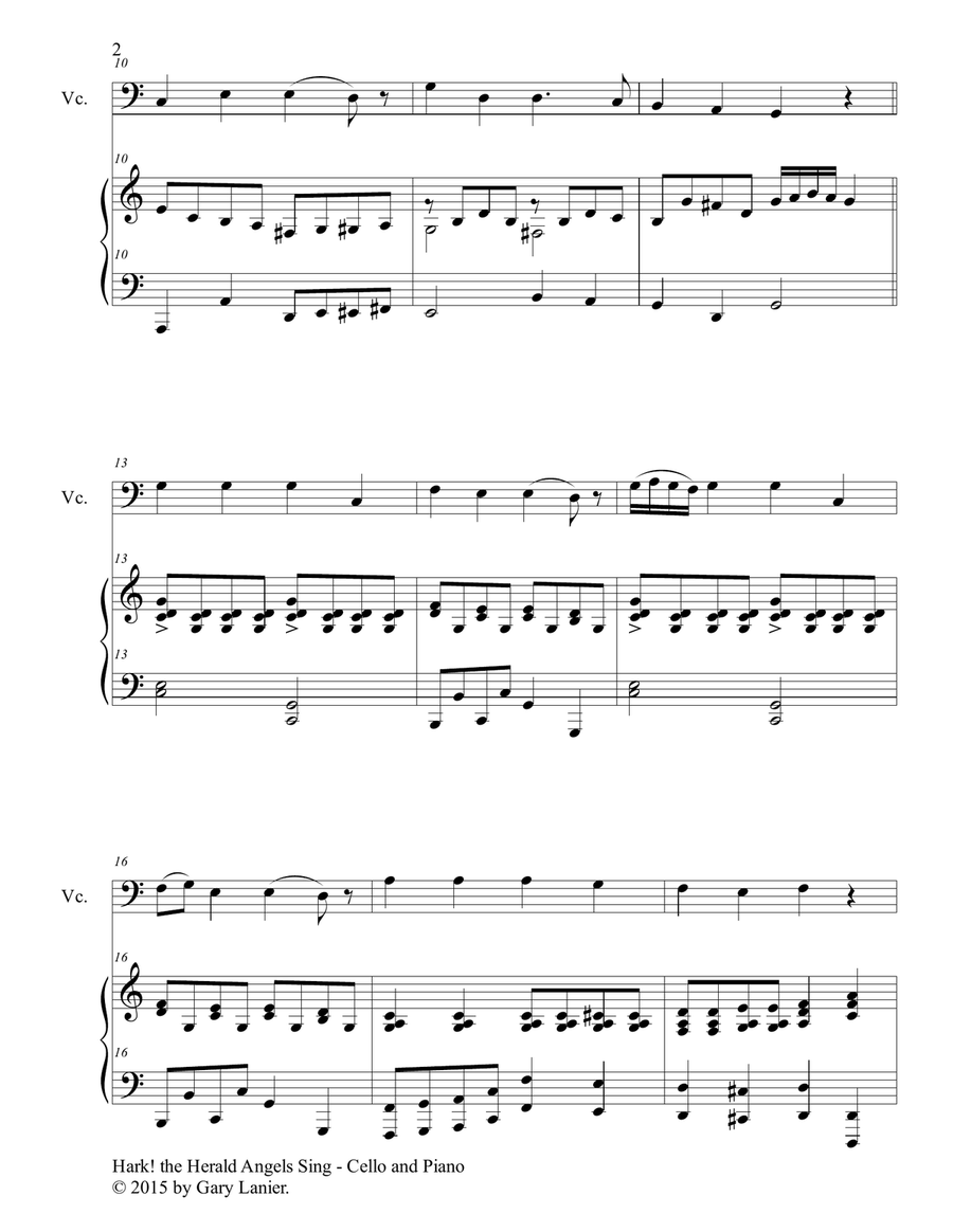 HARK! THE HERALD ANGELS SING (Duet – Cello and Piano/Score and Parts) Piano scores gallery preview page 3
