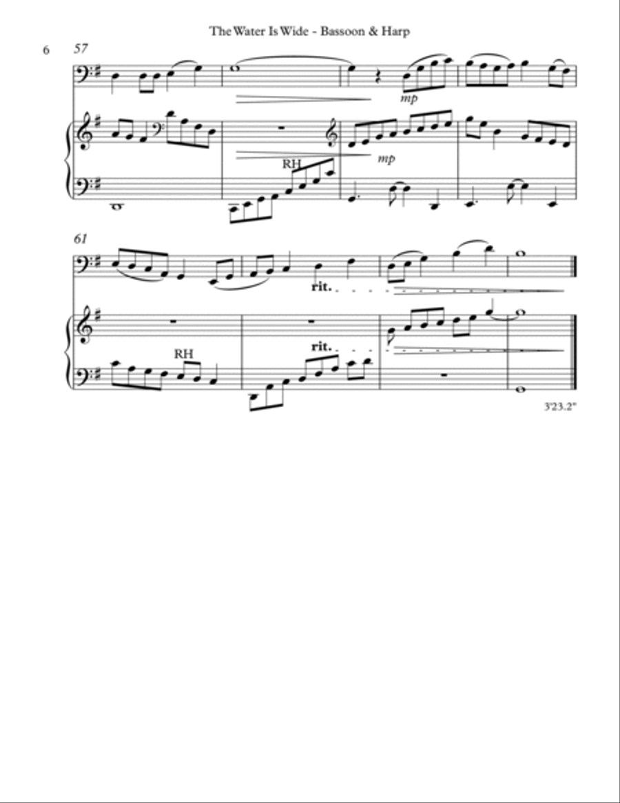 The Water Is Wide (O Waly, Waly), Duet for Bassoon & Harp Bassoon scores gallery preview page 6