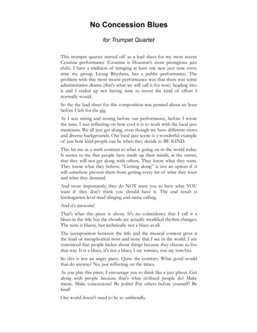 No Concession Blues for Trumpet Quartet by Eddie Lewis Brass Ensemble scores gallery preview page 2