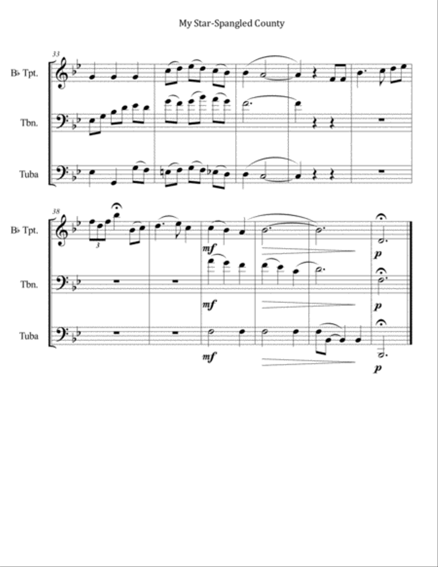 My Star-Spangled Country (National Anthem & My Country 'Tis of Thee) for Brass Trio (Trumpet, Trombo Brass Trio scores gallery preview page 3