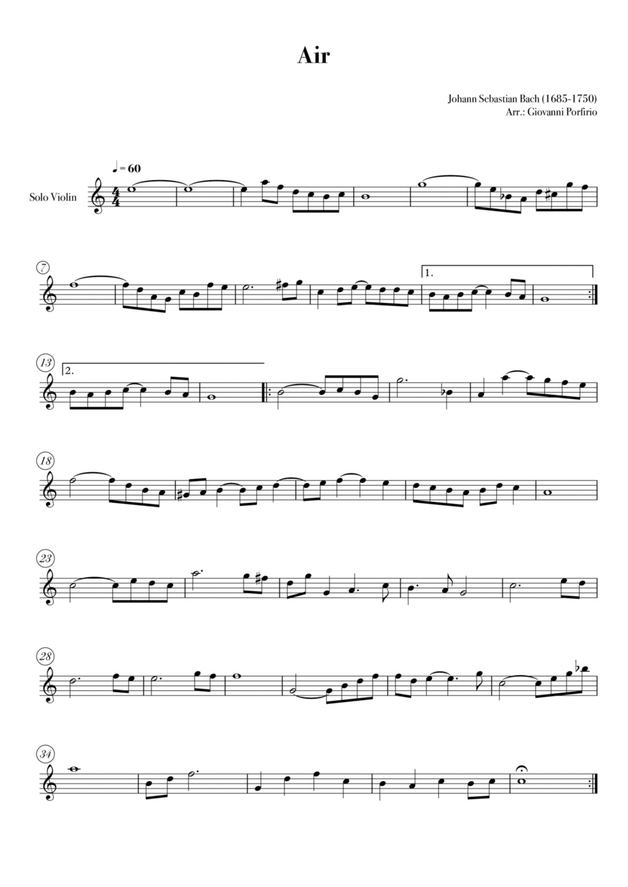 AIR - Bach (Violin - easy) Violin Solo scores gallery preview page 1