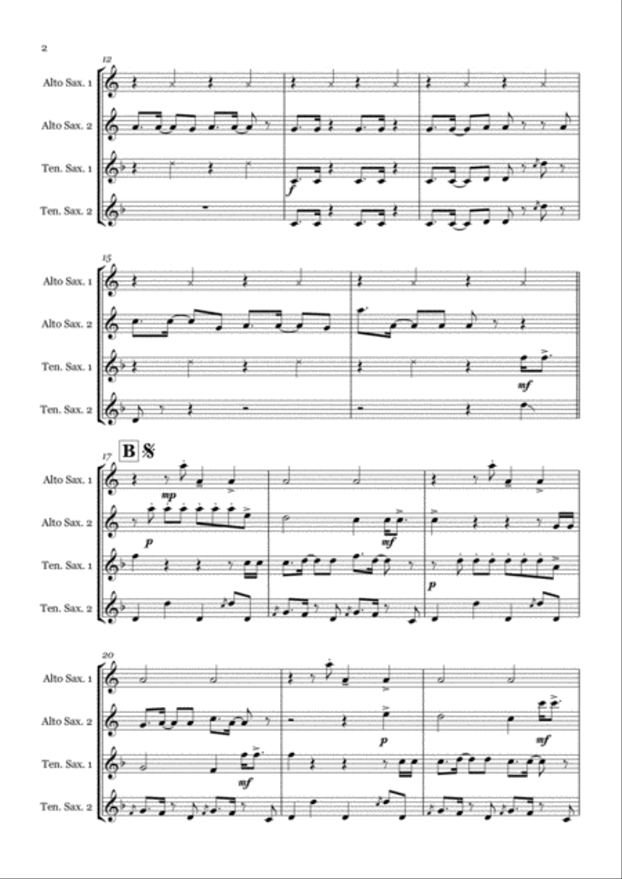 Uptown Funk Saxophone Quartet scores gallery preview page 2