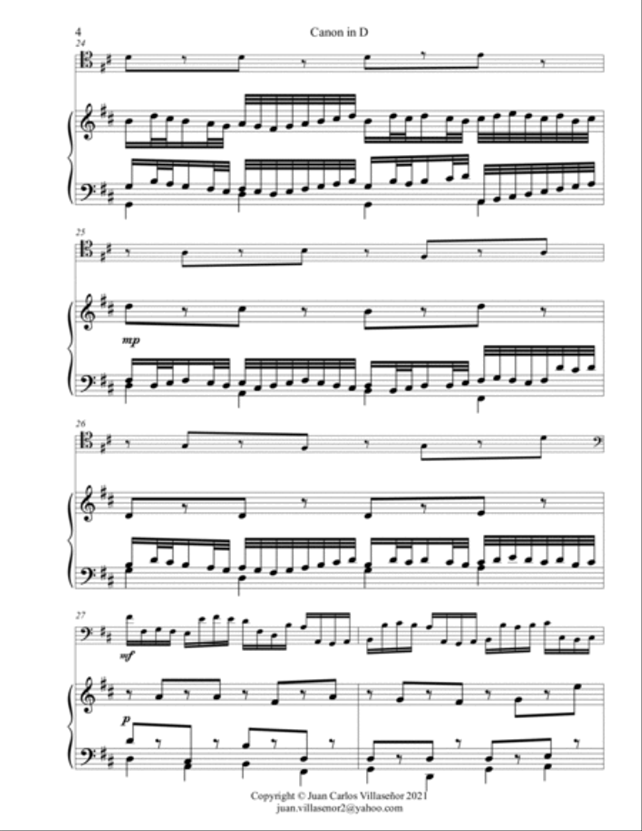 Canon in D - piano part - (Arr. Bassoon and Piano) Small Ensemble scores gallery preview page 4