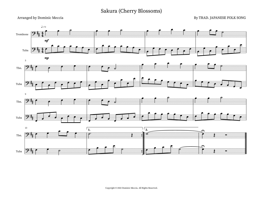 Sakura (Cherry Blossoms) Sakura (Cherry Blossoms) Brass Duet scores gallery preview page 1
