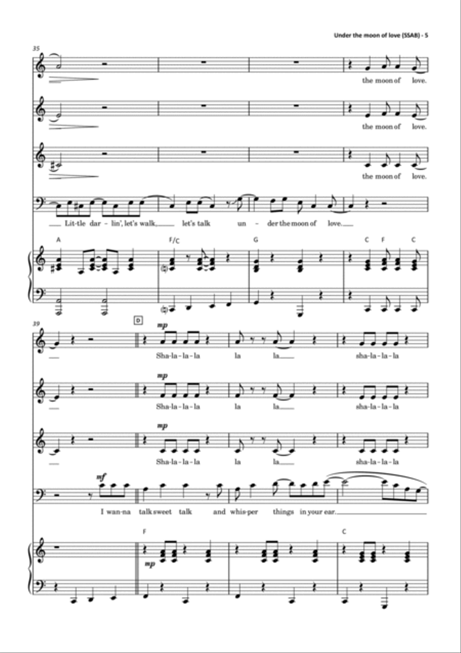 Under The Moon Of Love 4-Part scores gallery preview page 6