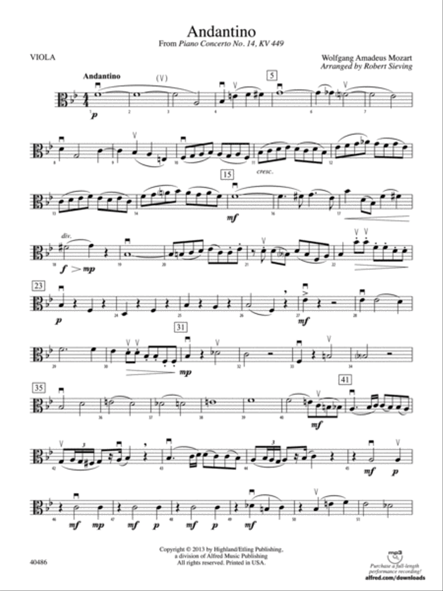 Andantino: Viola Andantino: Viola String Orchestra scores gallery preview page 1