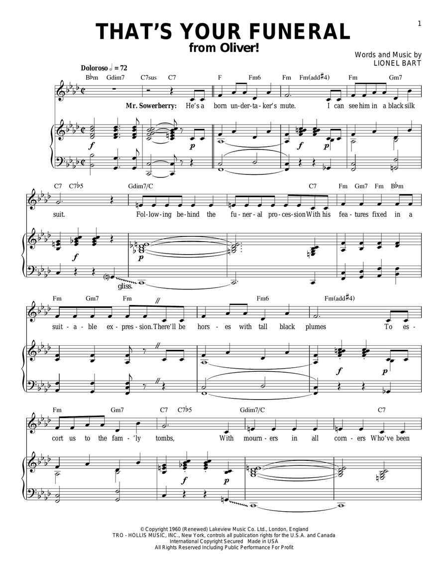 That's Your Funeral That's Your Funeral Piano, Vocal scores gallery preview page 1