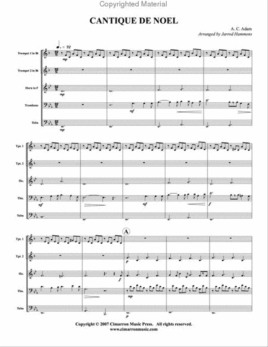 Cantique de Noel (O Holy Night) Brass Quintet scores gallery preview page 2