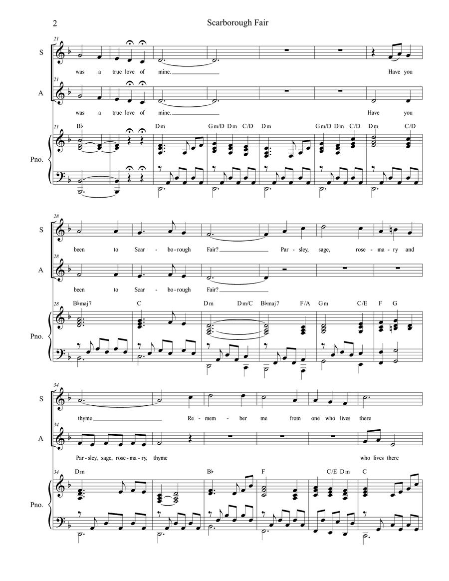 Scarborough Fair (Duet for Soprano and Alto Solo) Alto Voice scores gallery preview page 3
