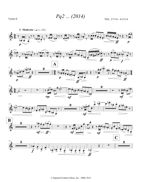 Pq2 ... (2014) for piano and string quartet, violin 2