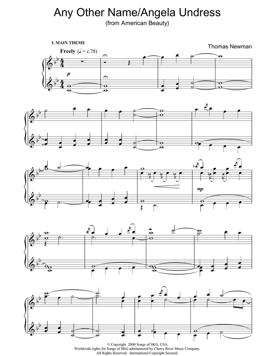 Any Other Name/Angela Undress (from American Beauty) Piano Solo scores gallery preview page 1