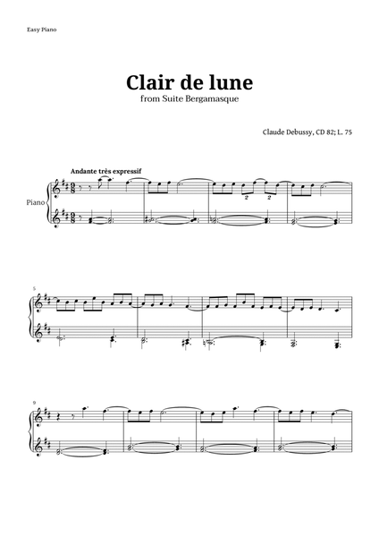 Clair de Lune by Debussy for Easy Piano image number null