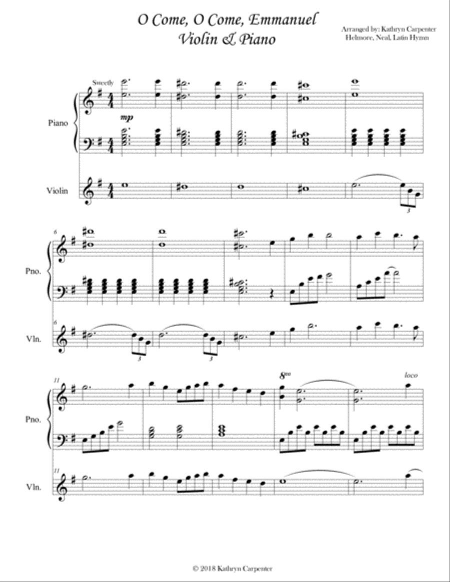 O Come, O Come, Emmanuel (Piano & Violin) Violin Solo scores gallery preview page 1