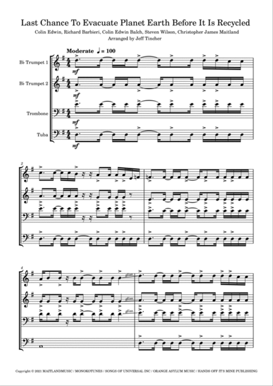 Last Chance To Evacuate Planet Earth Before It Is Recycled Brass Ensemble scores gallery preview page 2