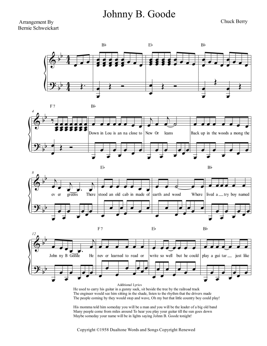 Johnny B. Goode Johnny B. Goode Piano, Vocal, Guitar scores gallery preview page 1