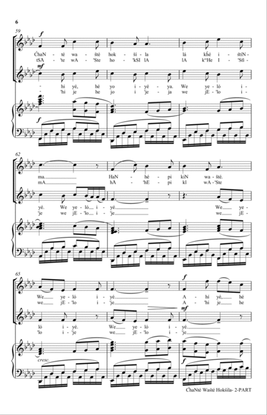 Chante Waste Hoksila (My Kind-Hearted Boy) (arr. Linthicum-Blackhorse) 2-Part scores gallery preview page 6