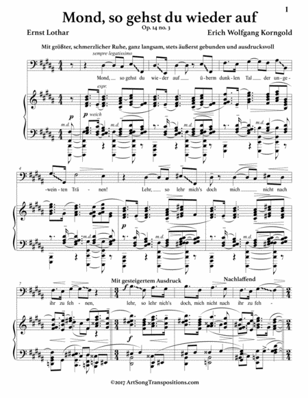 Mond, so gehst du wieder auf, Op. 14 no. 3 (B major, bass clef)
