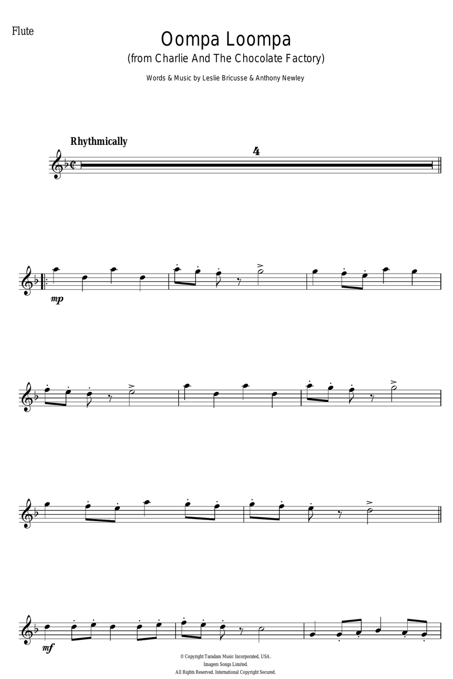 Oompa Loompa (from Charlie And The Chocolate Factory) Flute Solo scores gallery preview page 1