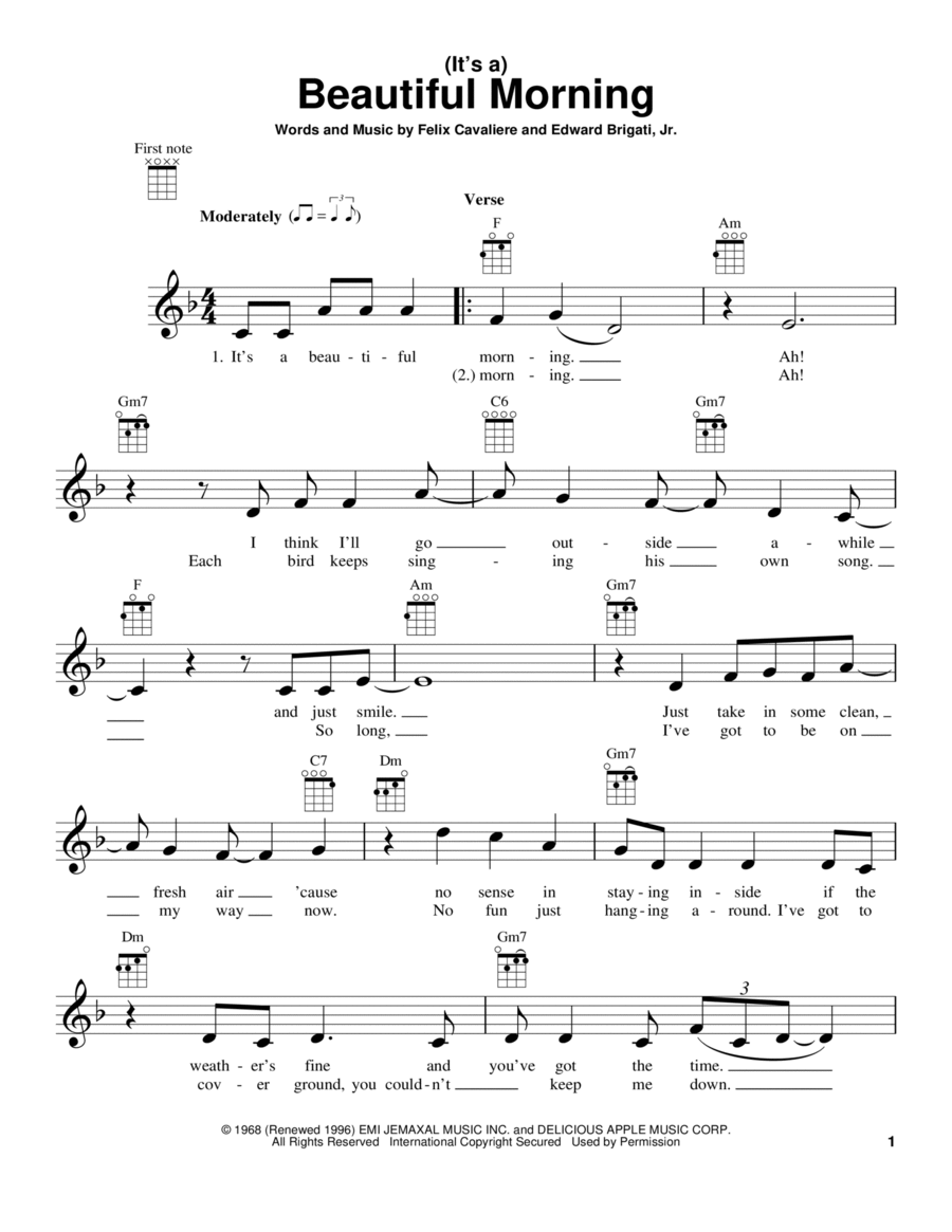(It's A) Beautiful Morning Ukulele scores gallery preview page 1