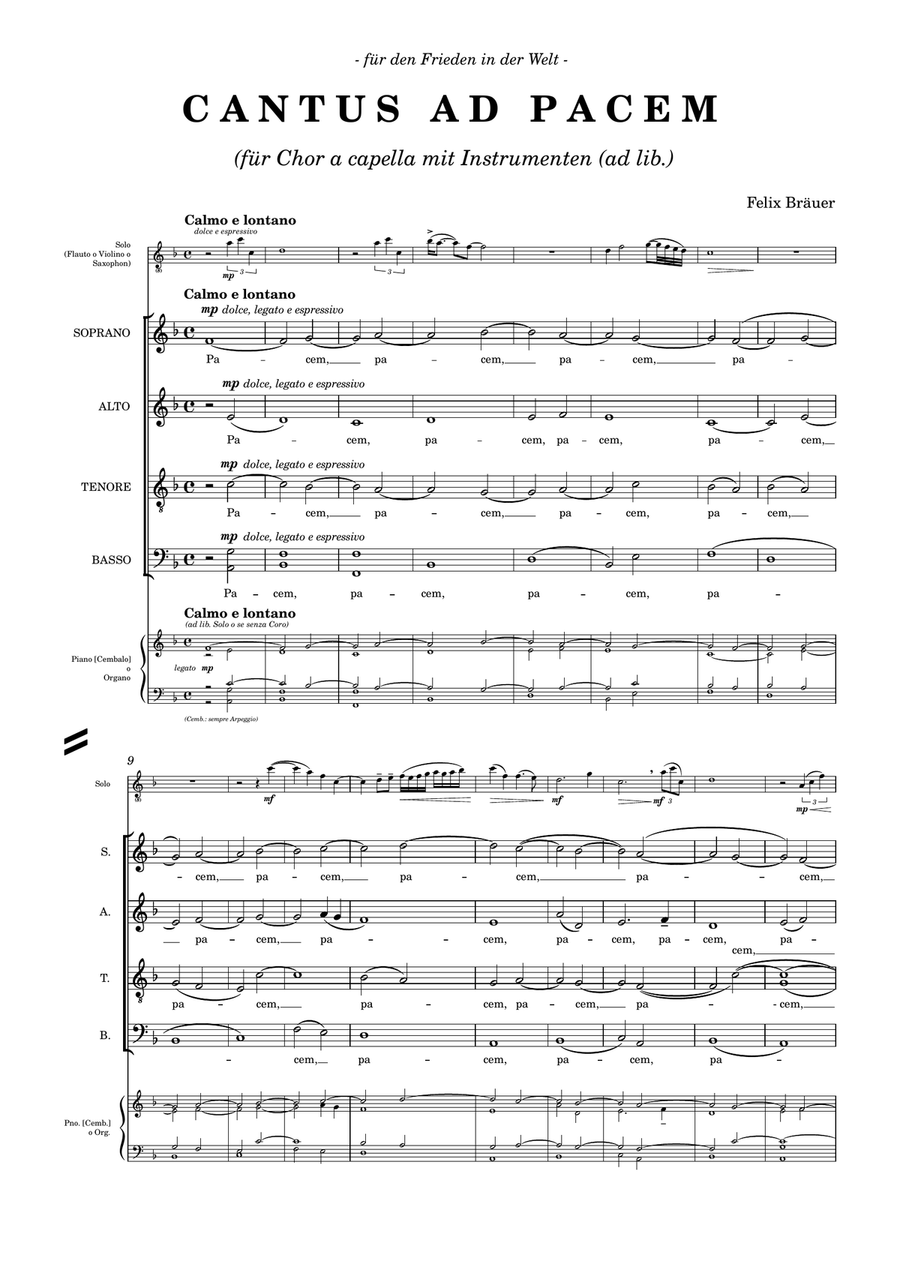 Cantus ad Pacem (SATB, Instrument ad lib.) 4-Part scores gallery preview page 1