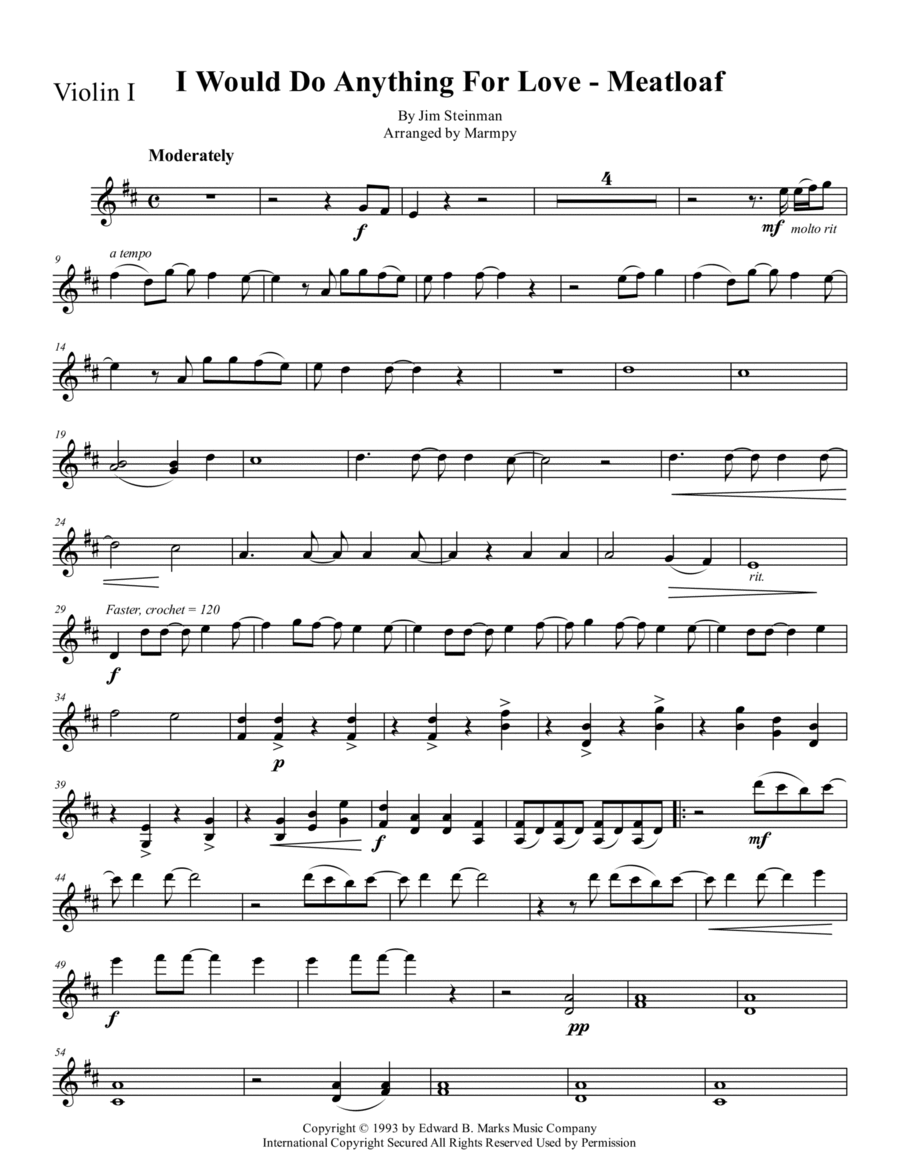 I'd Do Anything For Love (but I Won't Do That) String Quartet scores gallery preview page 1