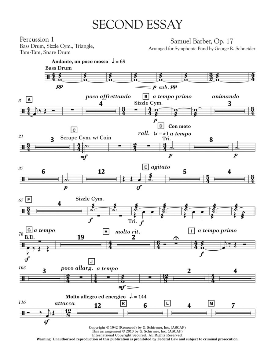 Second Essay - Percussion 2 Concert Band scores gallery preview page 1
