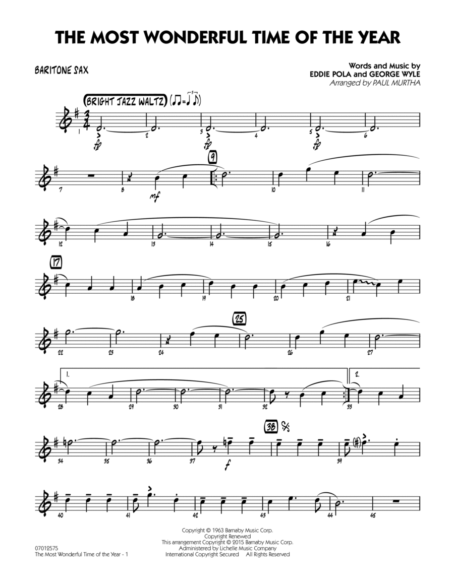 The Most Wonderful Time of the Year - Baritone Sax Baritone Saxophone scores gallery preview page 1