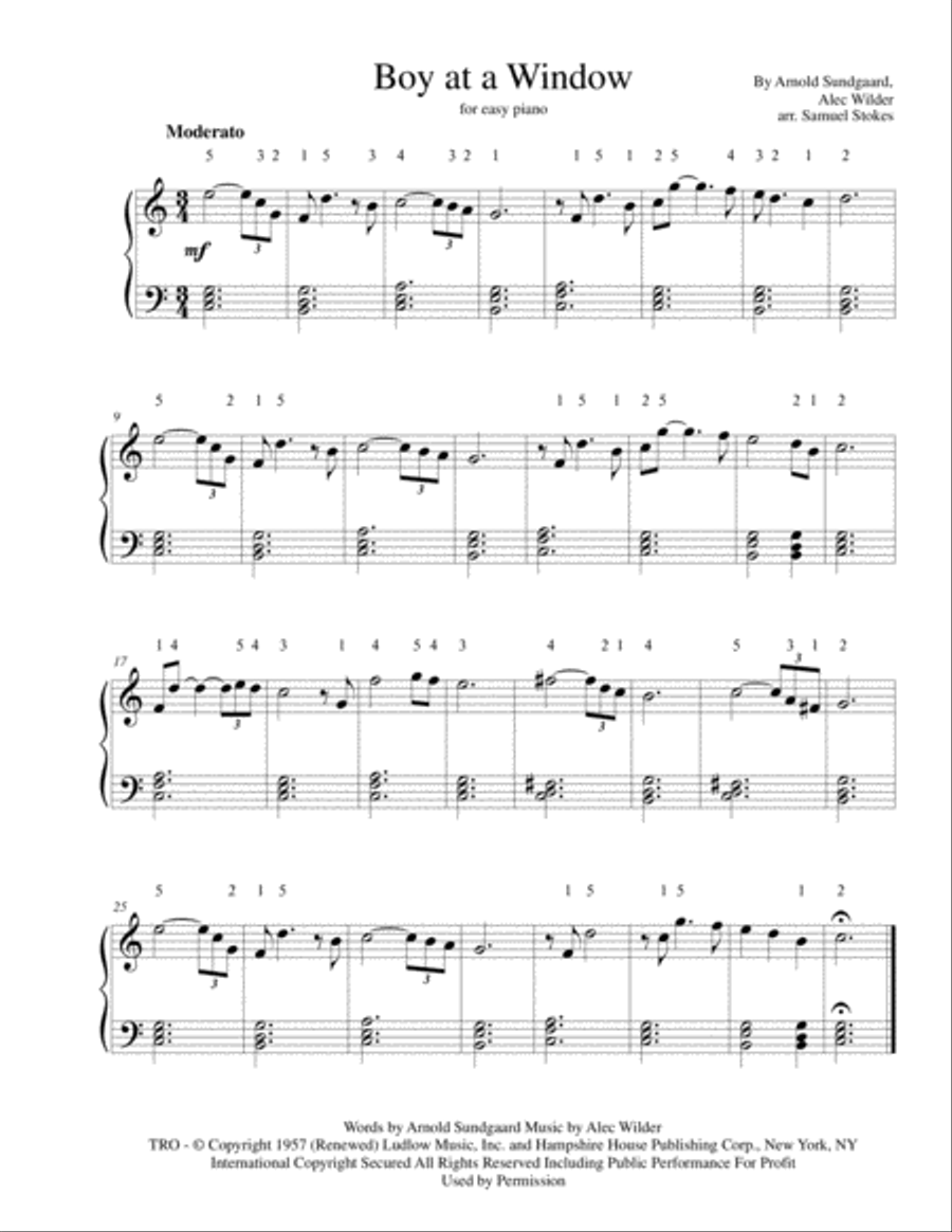 Boy At A Window Easy Piano scores gallery preview page 1