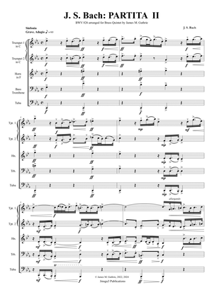 Book cover for BACH: Partita No. 2 BWV 826 for Brass Quintet