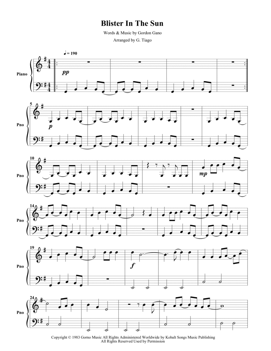 Blister In The Sun Easy Piano scores gallery preview page 1