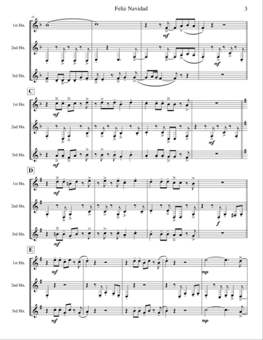 Feliz Navidad Brass Trio scores gallery preview page 3