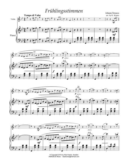 Frühlingsstimmen / Voices of Spring for violin and piano image number null