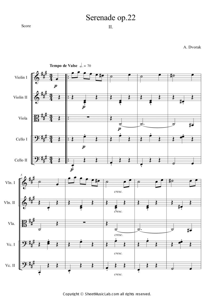 Serenade for Strings in E Major Op.22, II String Orchestra scores gallery preview page 1
