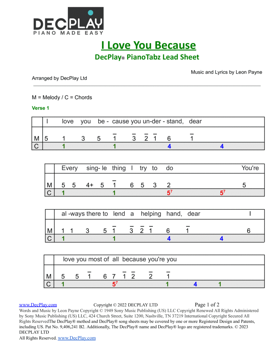 I Love You Because Easy Piano scores gallery preview page 1