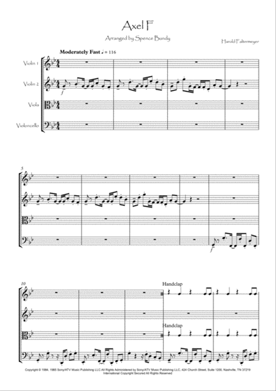 Axel F String Quartet scores gallery preview page 2
