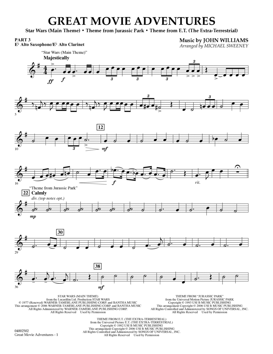Great Movie Adventures - Pt.3 - Eb Alto Sax/Alto Clar. Concert Band scores gallery preview page 1