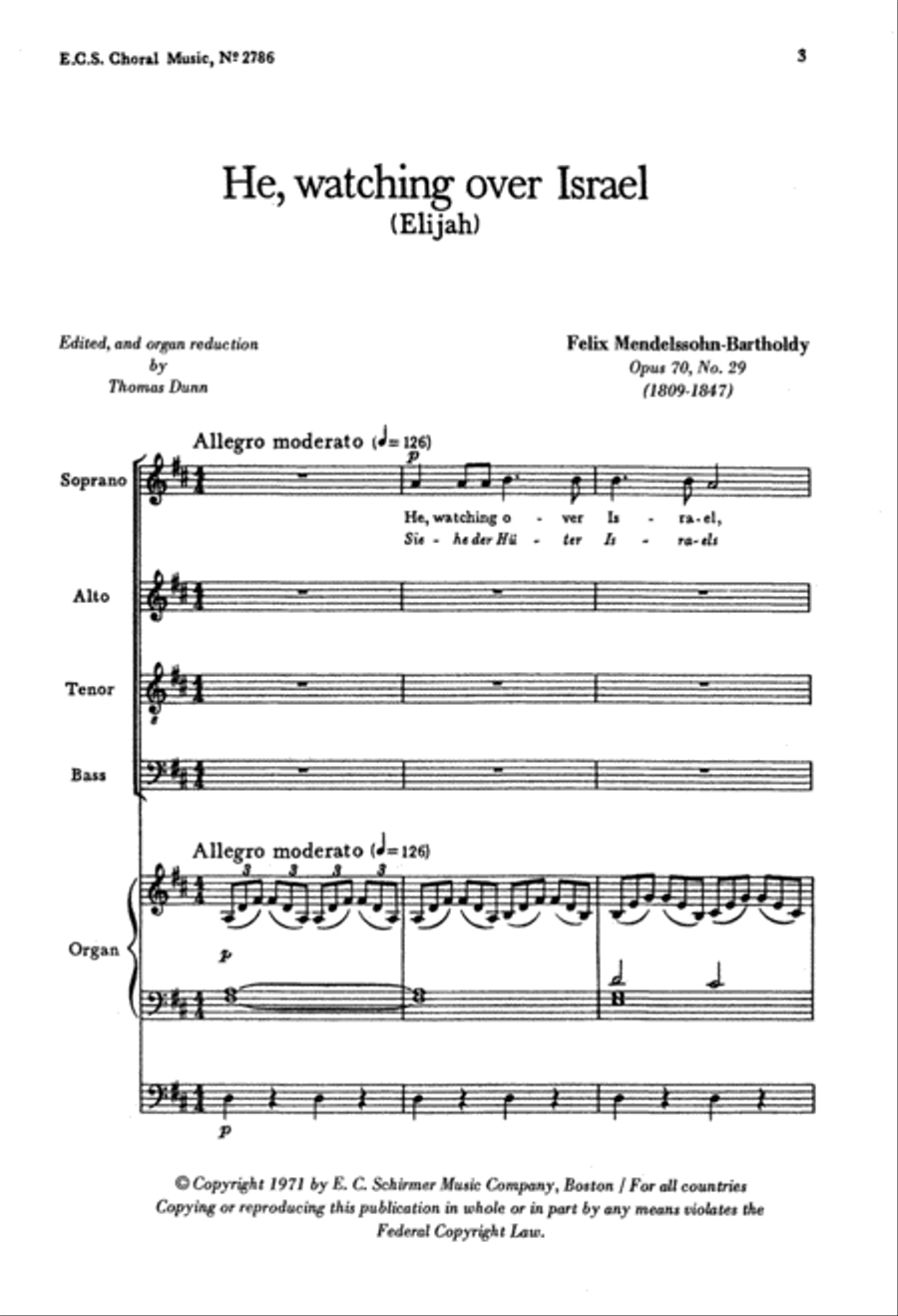 Elijah: He Watching over Israel (Siehe der Hueter Israels) 4-Part scores gallery preview page 2