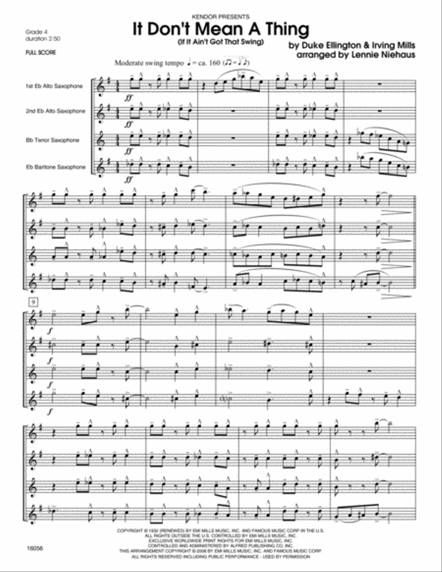 It Don't Mean A Thing (If It Ain't Got That Swing) Saxophone Quartet scores gallery preview page 4