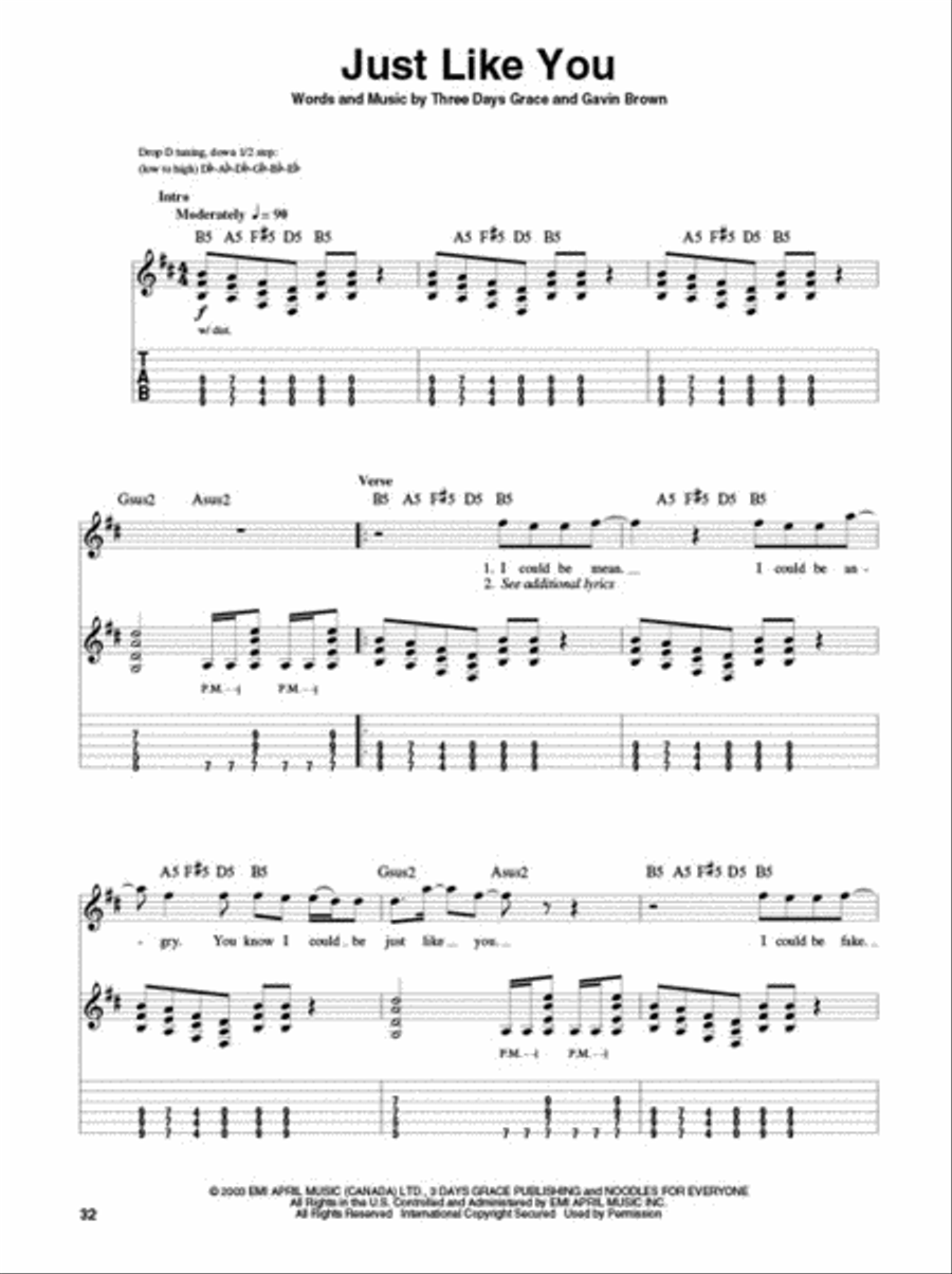 Three Days Grace Guitar Tablature scores gallery preview page 5